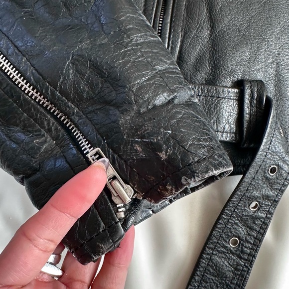 VINTAGE 1980s Black Genuine Leather Biker Jacket Moto Streetwear ~Rare! SZ 46 - Picture 11 of 16